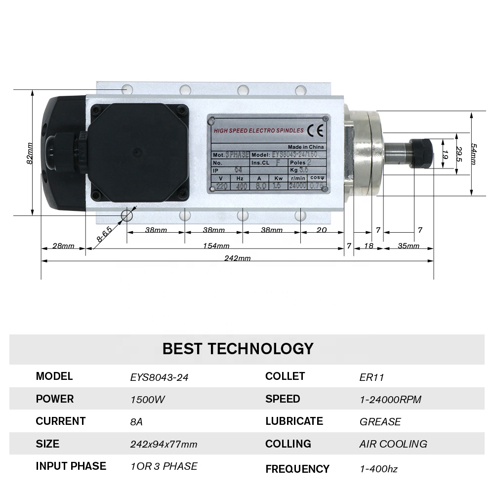 1.5kw Flash air Cooled Spindle - Air Cooled 1.5Kw Spindle Motor Inverter 110V recension och pris